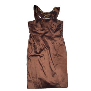 Adrianna Papell Brown Jeweled Embroidered Dress Brown Sparkle Size 8 A003440